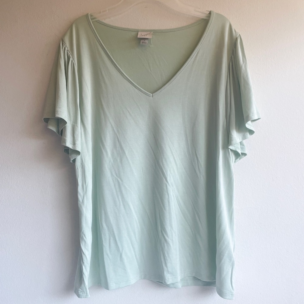 A New Day Womens Mint Flutter Sleeve V-Neck Tee